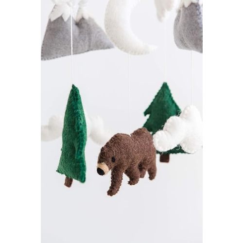 Bear and Mountain Mobile - Woodland Bear, Wilderness, Neutral, Mountain - Baby Felt Mobile