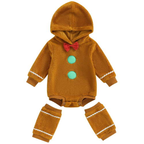 Infant Baby Girls Boys Gingerbread Man Clothes Hooded Romper Leg Warmers Halloween Christmas Outfit
