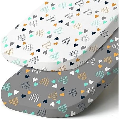 Stretch Fitted Bassinet Sheet Set BROLEX 2 Pack Cradle Sheets for Bassinet Pad/Mattress,Unisex Boys Girls,Ultra Soft,Heart Pattern