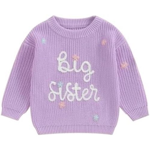 Toddler Infant Baby Girl Knit Sweater Big Sister Little Sister Matching Outfits Long Sleeve Pullover Sweatshirt