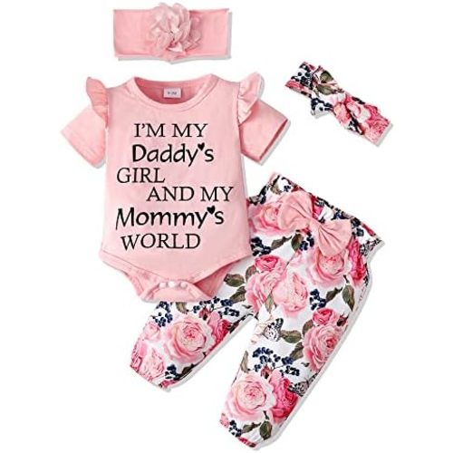 SUNNY PIGGY Newborn Infant Baby Girl Clothes Ruffle Romper Toddler Girl Floral Cotton Pant Sets Girls Clothing Outfit