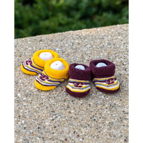 Action C Striped Maroon & Gold Baby Booties (2pk) | The CMU Bookstore