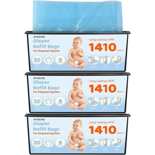 90 Bags Diaper Pail Refills Bags Compatible with Genie Easy Roll Signature & Platium Diaper Pails | 7-Layer OdorLock Technology | Up to 10 Months Use,3 Pack