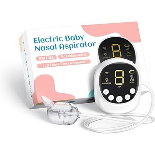 Nasal Aspirator for Baby, Hospital Grade, Electric Nose Sucker with Adjustable 9 Levels Suction, Rechargeable with Night Light and Nursery Rhyme, White