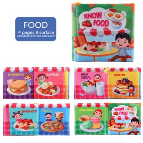 Educational Soft Baby Books - Food Cloth Book - Early Learning Sensory Development for Babies - Crinkle Touch and Feel Toddler Toy - High Contrast Infant Toys - Boy/Girl Baby Shower 0-2 years