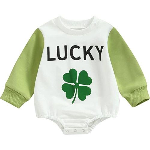 Amiblvowa Baby Girl Boy Oversized Crewneck Pullover Sweatshirt Romper Bubble Onesie Newborn Infant Valentines Day Outfit - White Onesie - 6-12 Months