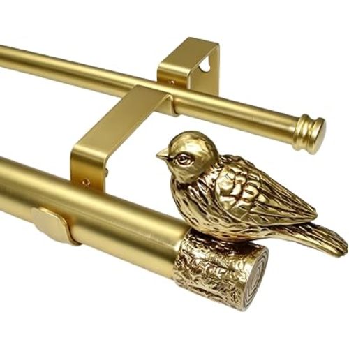 Double Curtain Rod with Bird Finial, For Window 24-68 In, Gold Drapery Rod
