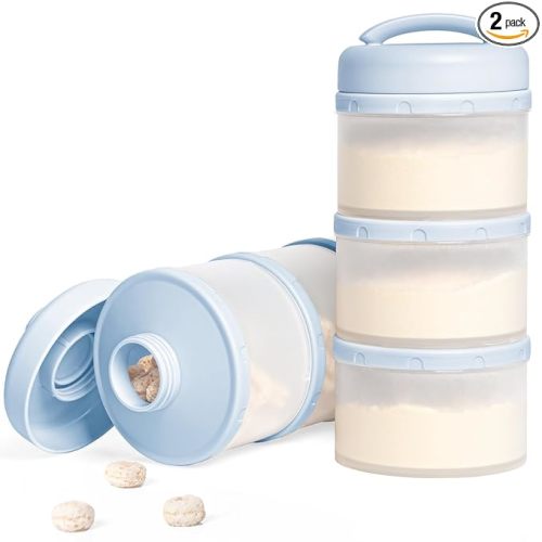 Termichy Stackable Formula Dispenser Portable Milk Powder Container, 2 Pack, Misty Blue