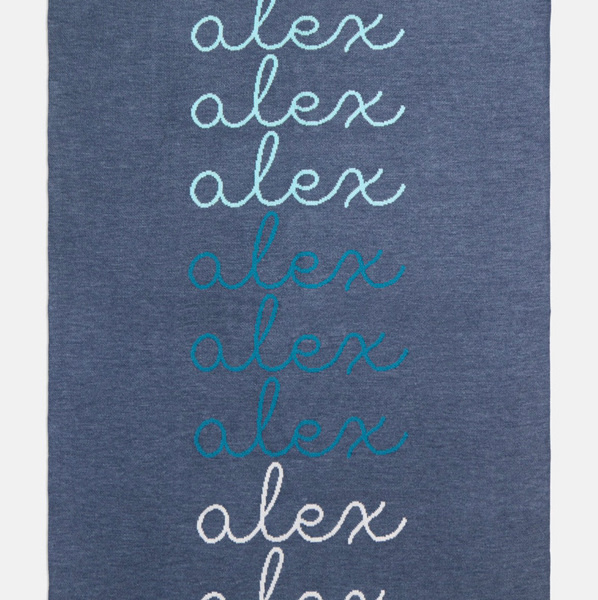Script Ombre Name Custom Blanket - Denim/Light Blue