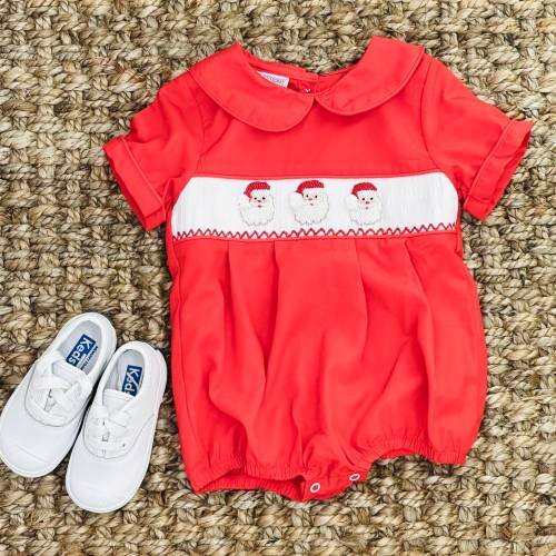 Santa Smocked Christmas Boy Bubble in Red - Christmas outfit, Heirloom, Boys Christmas Outfit, Baby Boy, Vintage Style 314 *A