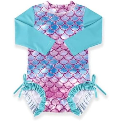BesserBay Baby Girl's UPF 50+ Sun Protection Swimsuit One Piece 3/4 Sleeve Rash Guard 0-36 Months