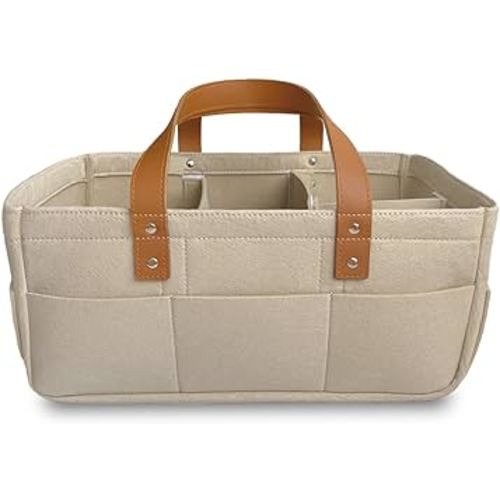 KiddyCare Diaper Caddy Organizer Cart for Nursery Baby Basket Gift for Boy/Girl with Dividers Caddy for Baby Stuff Breast Pump Caddy Tan X-Large