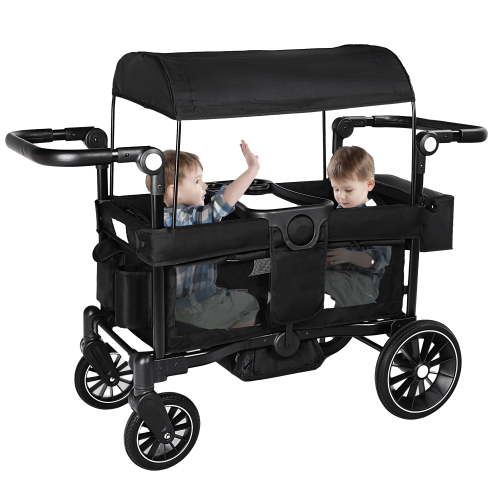 AILEEKISS Wagon Stroller for 2 Toddler 6 Months+, Collapsible Stroller Wagon with Canopy, Black