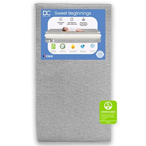 Delta Children Sweet Beginnings Dual Sided Crib and Toddler Mattress in a Box - GREENGUARD Gold and CertiPUR-US Certified - Plant-Based Soy Foam Core - Waterproof - 5 Year Warranty - Made in USA