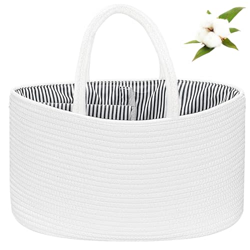 ABenkle X-Large Diaper Caddy Organizer - Cotton Rope Nursery Storage Basket for Baby Essentials, Boys & Girls Shower Gift, Changing Table Organizer