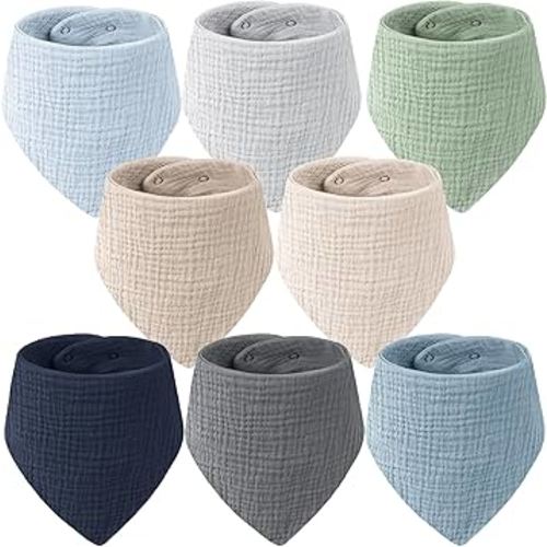 Muslin Baby Bibs Bandana Drool Bibs for Baby Boys & Girls, Soft and Absorbent Cotton Teething Bib Set for Newborn Toddler 8 Packs