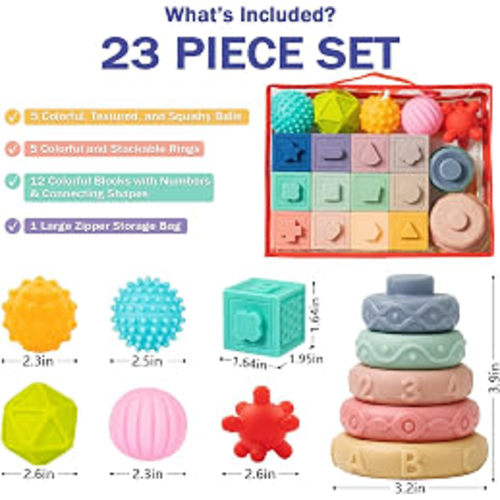 Amazon.com: Jyusmile Baby Toys 6-12 Months, Montessori Toy for Babies 6-12 Months, Incl Stacking Building Blocks & Soft Infant Teething Toys & Sensory Balls for Toddlers 0-3-6-9-12 Month