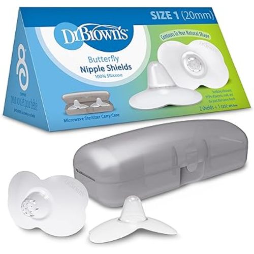 Dr. Brown's Butterfly Breastfeeding Nipple Shields for Protecting Sore, Flat or Inverted Nipples, Essential for Latching Difficulties with Microwave Sterilizer Carrying Case, Size 1, 20mm