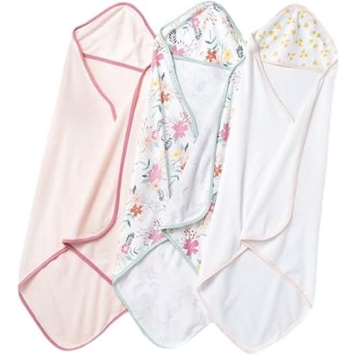 Cloud Island Baby Girls' Infant 3pk Floral Meadow Hooded Towel Set Pink & White
