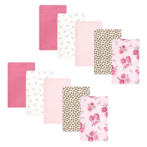 Hudson Baby Unisex Baby Cotton Flannel Burp Cloths, Blush Rose, One Size