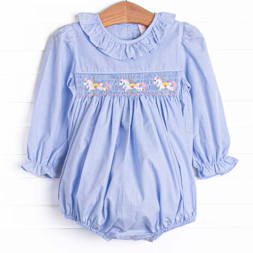 Merry Go Round Smocked Bubble, Blue
      
      
      
        –
        Stitchy Fish