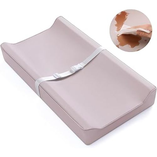 Blissful Diary Vegan Leather Baby Changing Pad with Waterproof & Wipe-Clean PU Cover, Standard Size Cozy Baby Changing Table Pads for Dressers/Tables, Taupe
