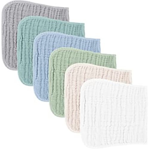 Konssy Muslin Baby Burp Cloths Sets for Unisex- 6 Pack Large 100% Cotton Burping Clothes for Newborn，Baby Girls and Boys
