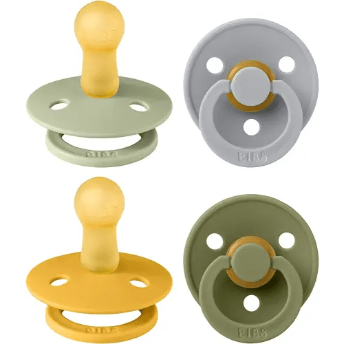 BIBS Pacifiers - Colour 4 Pack | Round Nipple Baby Pacifier | BPA Free Natural Rubber Latex Soother | Made in Denmark | Size 6-18 Months | Garden Colors