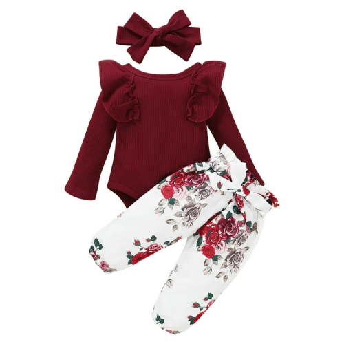 Odeerbi Baby Girls Clothes Baby Rompers Newborn Infant Outfits Ruffle Sleeve Bodysuit Floral Pants Toddler Outfit