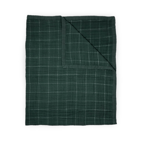 Cotton Muslin Quilted Throw - Evergreen Plaid