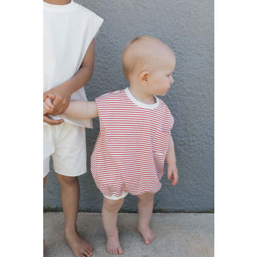 Benny Sleeveless Romper in Red Stripe