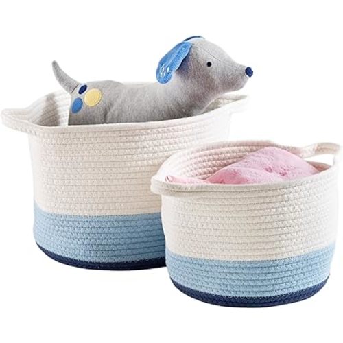 Honey-Can-Do Nesting Cotton Rope Storage Basket Set, Blue Ombré STO-09318 White