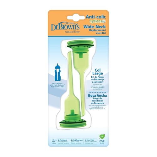 Dr. Brown's Natural Flow Options+Replacement Vent Kit, Wide-Neck 2 Count (Pack of 1) (Fits Options+ Wide-Neck - 9oz/270mL bottles)