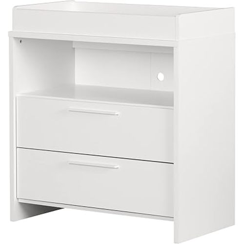 South Shore Cookie Changing Table with Removable Rim, Drawers, and Open Storage, Narrow, Pure White