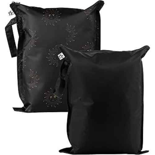 Tiny Twinkle Mess-Proof Waterproof Wet Dry Bag | 2-Pack Reusable Wet Bags for Swimsuits & Baby Clothes | Leakproof Wet Bag for Travel & Diaper Changes for Baby (Midnight)