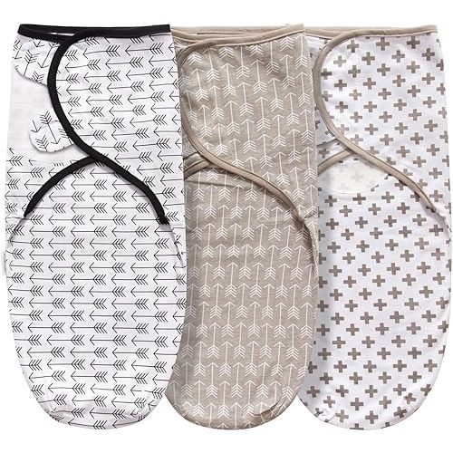 Little Tots Swaddle Blanket for Baby Girl Boy Easy Change Infant Wrap 3 Pack Adjustable Sleep Sack for Newborn Babies 0-3 Month (Arrows & Cross)