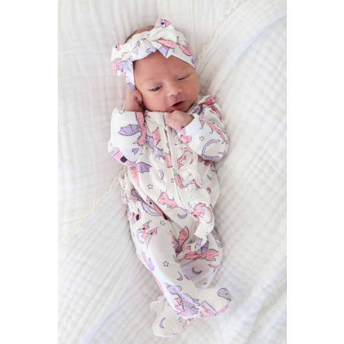 Dragon Adventure Ruffle Zipper Footie | Pink