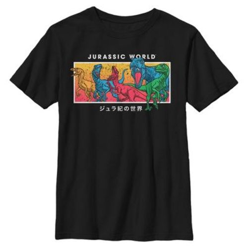 Boys Jurassic World Colorful Dinosaur Panel Art T Shirt - Black - Large
