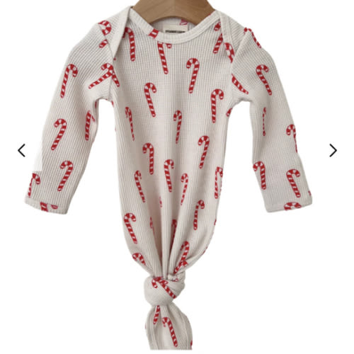 Organic Waffle Knotted Gown, Candy Cane