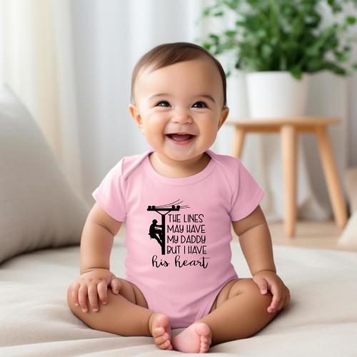 Lineman Baby Onesie®, Father's Day Onesie®, The Lines May Have My Daddy I Have His Heart, Dad Birthday Gift, Baby Boy Girl, Toddler Clothing