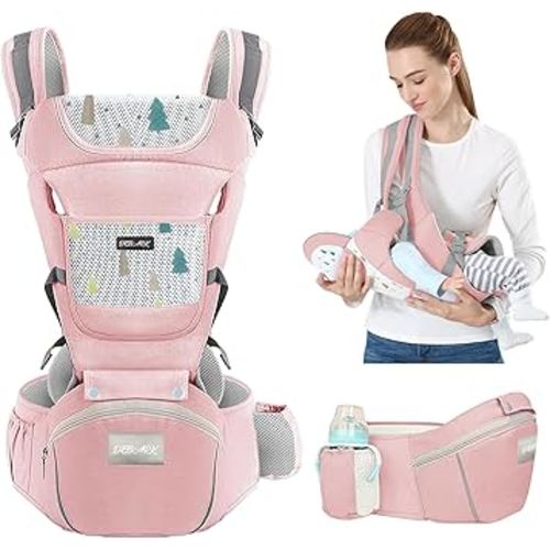 Baby Carrier Newborn to Toddler - Debark Baby Carrier with Hip Seat, 6 in 1 Lightweight and Detachable Infant Carrier for Babies from 0-36 Months, Ideal for Hands-Free Parenting(Pink)