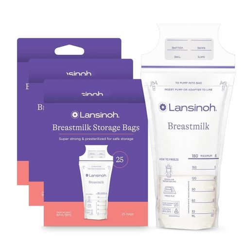 Lansinoh Breastmilk Storage Bags, 75 Count, Baby Essentials, Fast Freeze & Thaw Breast Milk Bags for Baby Bottle Feeding, Superior Strength & Stretch, 6 Ounce