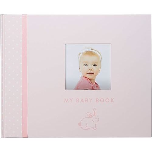 Pearhead Baby Girl Memory Book, First 5 Years Keepsake, Included Clean-Touch Baby Ink Pad For Baby's Handprint and Footprint, Pink Bunny Newborn Photo Album and Journal, My Baby Book