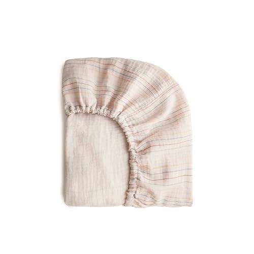 mushie Extra Soft Muslin Fitted MINI Crib Sheet | 24"x 38" (Retro Stripe)