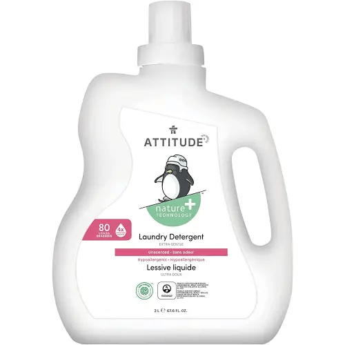 ATTITUDE Natural Baby Laundry Detergent for Sensitive Skin, Concentrated Formula, Extra Gentle Safe Plant Based Ingredients, Fragrance Free, 67.6 Fl Oz, 80 Loads (Model: 12083)