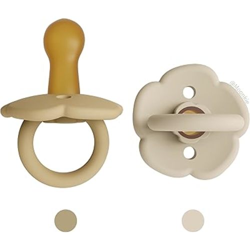Moonkie Pacifiers Set of 2 | One-Piece Design Baby Pacifier with Large Air Holes | BPA-Free Safe Silicone Soother | 0-6 Months