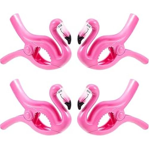 4 Pieces Beach Towel Clips Chair Holders Portable Towel Holders for Holiday Pool (Flamingo Style)