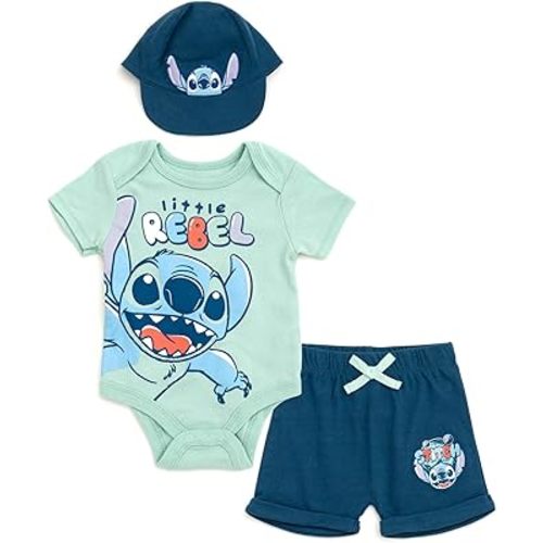Disney Pixar Baby Bodysuit, Shorts and Baseball Cap 3 Piece Outfit Set Newborn to Infant Sizes (Newborn - 24 Months)