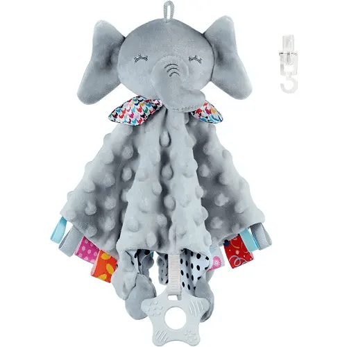 Baby Security Blanket with Tags Teether Elephant Blanket Soft Baby Blankets for Boys and Girls Baby Stuff for Newborn Toys Snuggle Toy Baby Lovey Dotted Blanket Elephant Soothing Toy