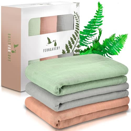Fern & Avery Baby Swaddle Blankets - Receiving Blankets for Boys & Girls - Lightweight Breathable Gender Neutral Baby Gift - Sage 3-Pack